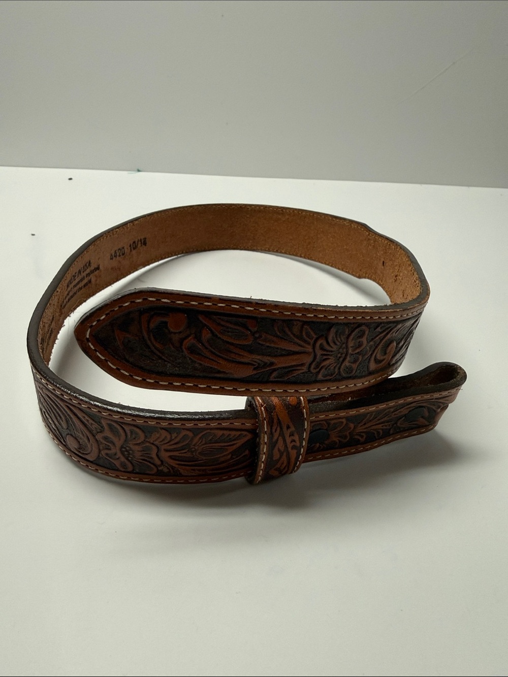 Tony Lama kids Hand-Tooled Leather Belt - Brown Western Style